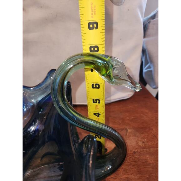 Swan Swirl Bowl/Dish Centerpiece Vintage Blue/Orange Art Glass Large - Picture 9 of 11